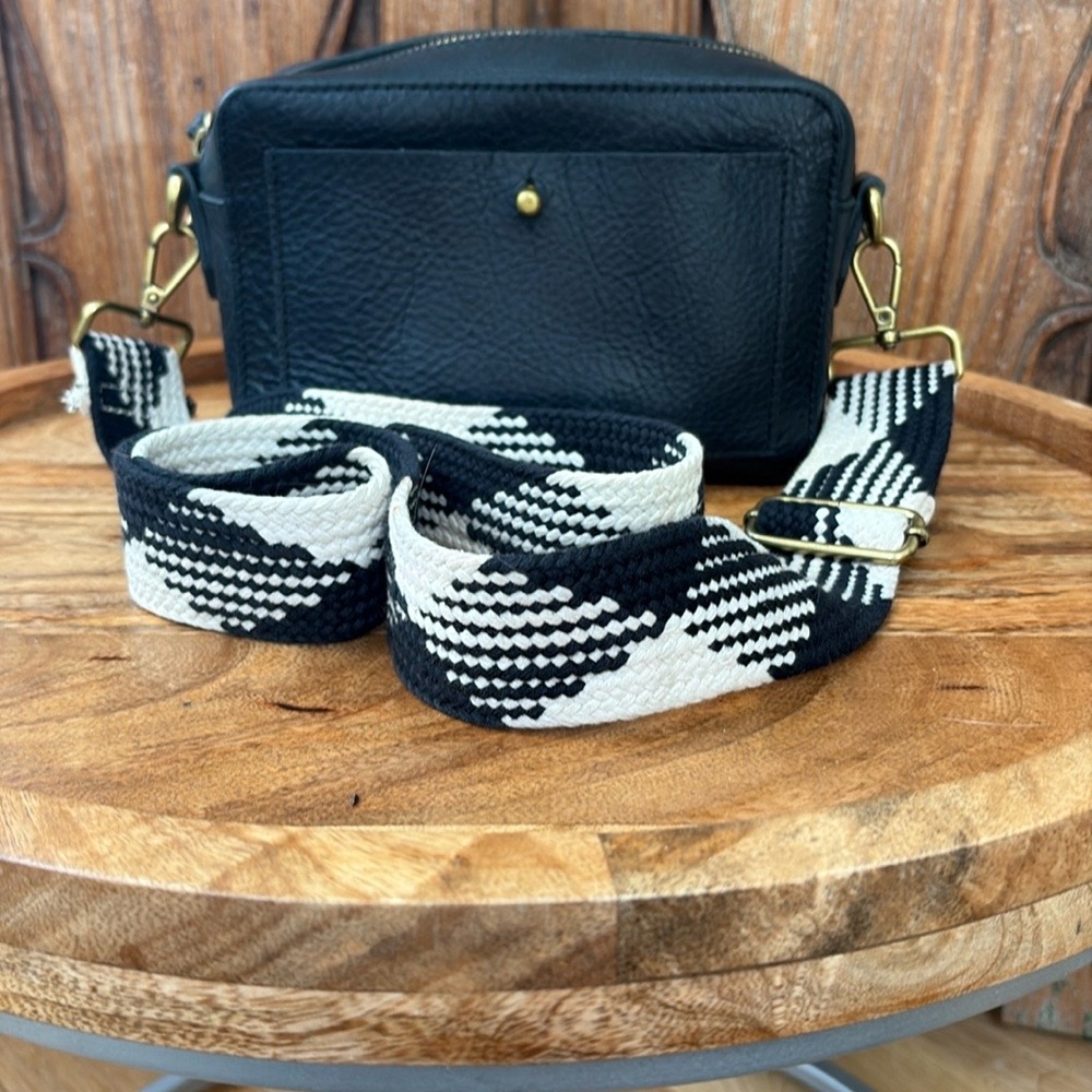 Black Crossbody Bag with Patterned Strap